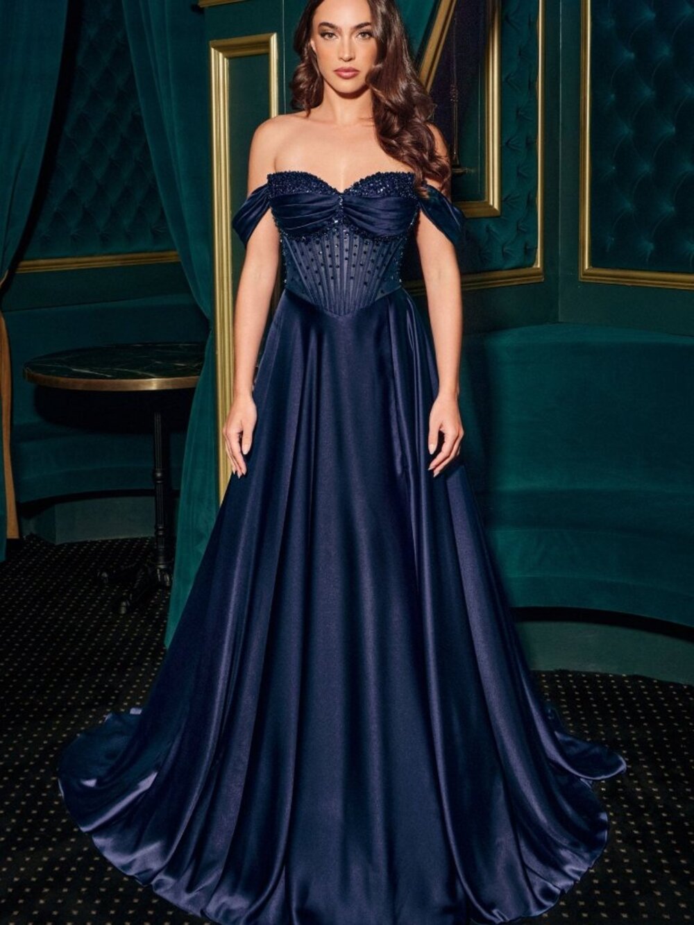 NEW NAVY Evening Gown Floor Length Formal Elegant Stunning CD297